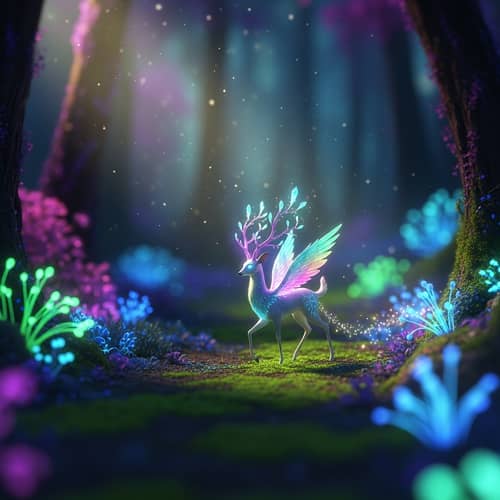 Enchanting Creature in Vibrant Mystical Forest | Miniature Fantasy Scene