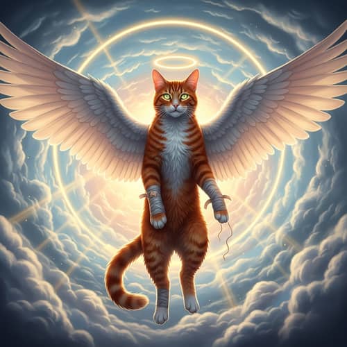 Red Cat with Angelic Wings: Becoming a Saint in the Clouds