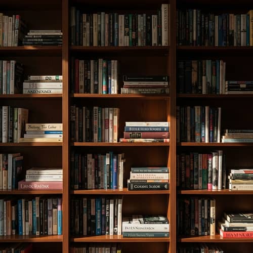 Traditional Wooden Bookcase Filled with Assorted Books
