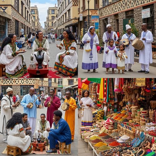 Richness of Ethiopian Culture: Vibrant Street Scene with Traditional Attires