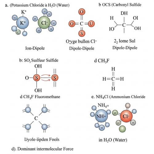 Lewis Structures and Force Prediction for KCl, OCS, SO2, CH3F, NH4Cl in Water