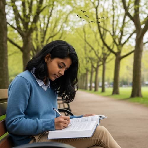 Serene South Asian Girl Studying in Park | Academic Focus
