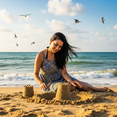 Tranquil Day at the Beach with a Middle-Eastern Woman