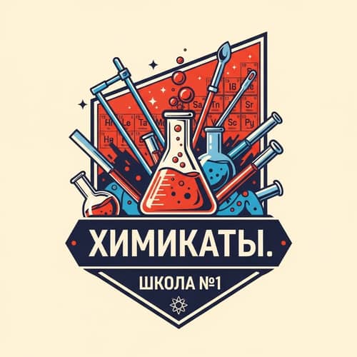 Vibrant Chemistry Emblem: Retro Design with Exciting Reactions