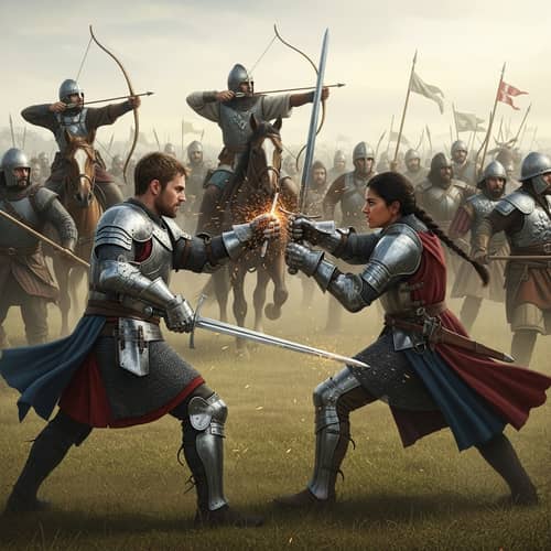 Intense Medieval Battle Scene with Diverse Warriors