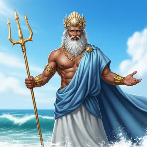 Poseidon, God of the Sea: Majestic Seashell Crown & Trident
