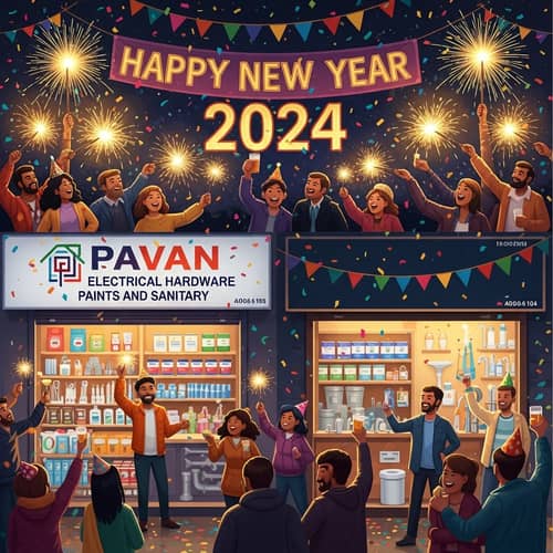 New Year 2024 Festive Scene with Sparklers, Confetti & Celebration