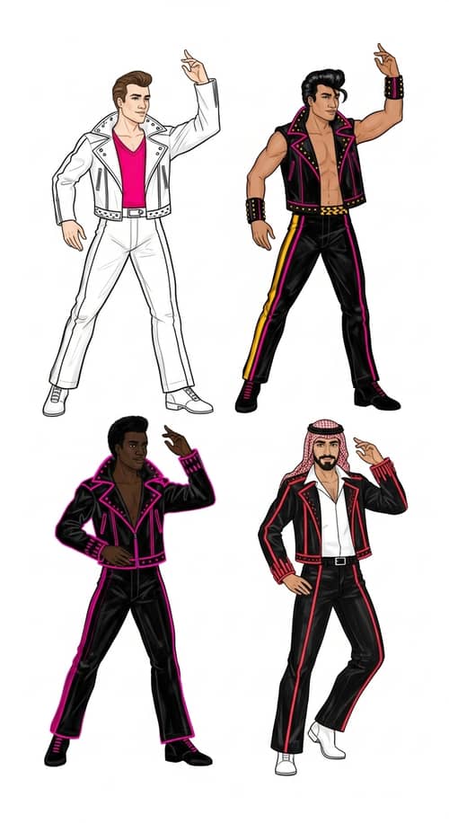 Rock 'n' Roll Costume Design Sketch for Male Dancers