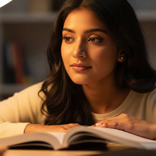 Young South Asian Woman Studying with Quiet Determination