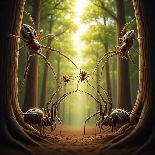 Fascinating World of Small Creatures: Spiders in Vibrant Forest
