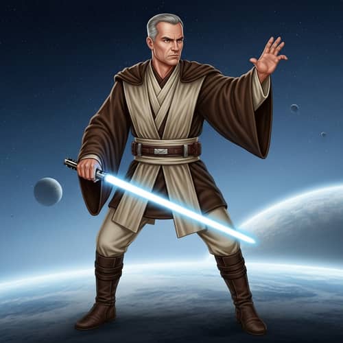 Eastern European Jedi Master with Blue Lightsaber