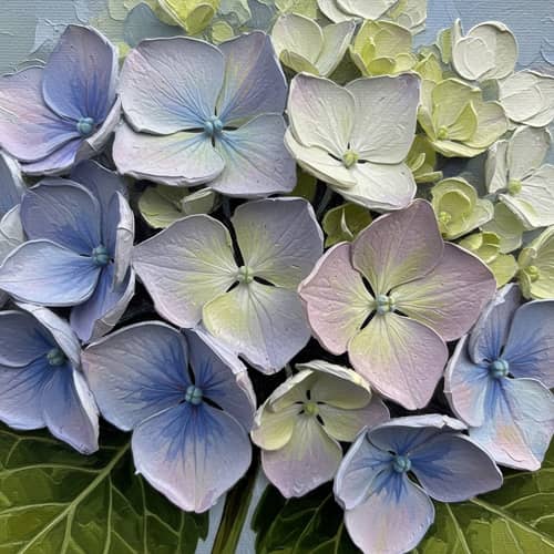 Hydrangea Flowers Impasto Oil Painting in Muted Tones