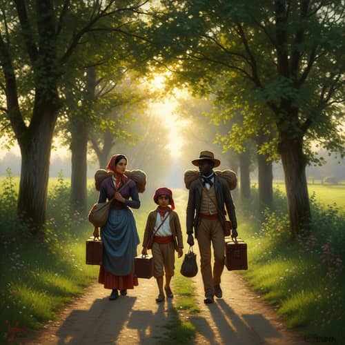 Impressionist Scene of Mid-19th Century Travelers at Sunrise