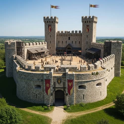 Imposing Medieval Fort on Hill | Ancient Battlements & Symbols