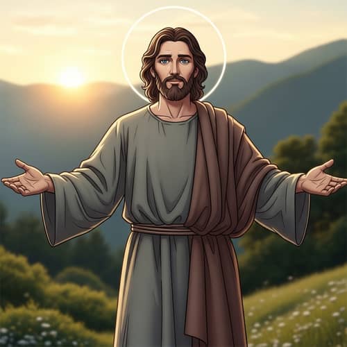 Serene Religious Figure in Flowing Robes | Compassion & Wisdom