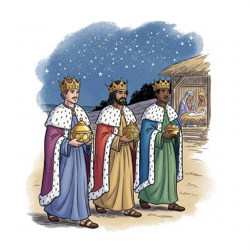 Three Kings Bringing Gifts to Stable | Traditional Carol Scene