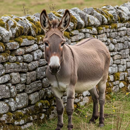 Brown Striped Donkey by Stone Wall - Serene Wilderness Scene