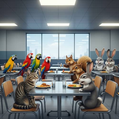 Lonely Tabby Cat at Lunch Table | Sad Cat Ignored by Other Animals