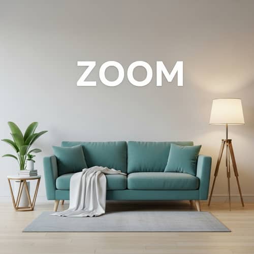 Teal Couch Zoom Background with Cozy Setting