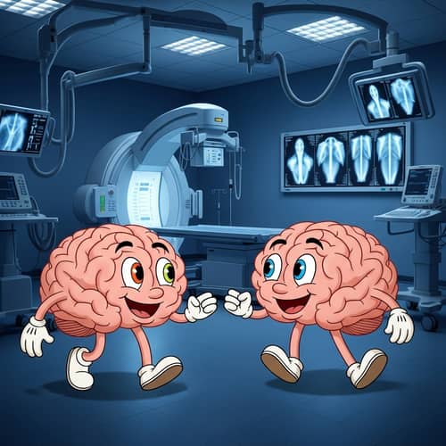 Cartoonish Happy Brains in Radiology Room | Pixar Inspired