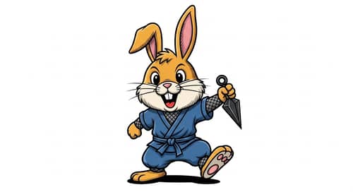 Playful Rabbit Ninja Wielding Kunai in Anime Style | Website Name