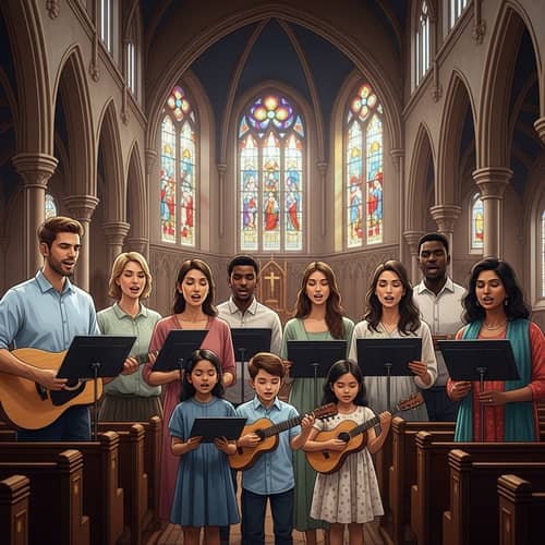 Diverse Families Singing at Traditional Church | Unity in Song