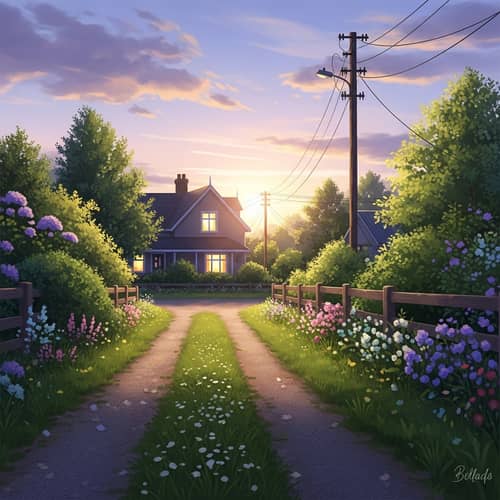 Charming Countryside House with Illuminated Window