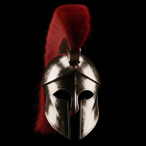 Ancient Spartan Helmet with Red Plume | Reflective Bronze Finish