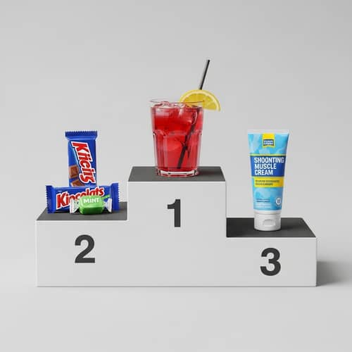 Podium Prizes: Chocolate, Mint Candy, Fruit Punch, Muscle Cream