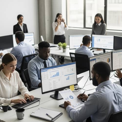 Diverse Office Workers in Action - Multicultural Workplace Scenes