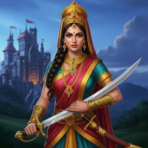 South Asian Princess Warrior | Regal Attire & Majestic Castle