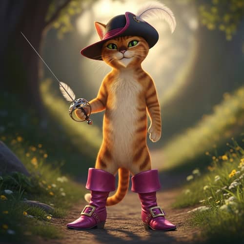 Feline Character with Pink Boots - Adorable Cat in Stylish Footwear