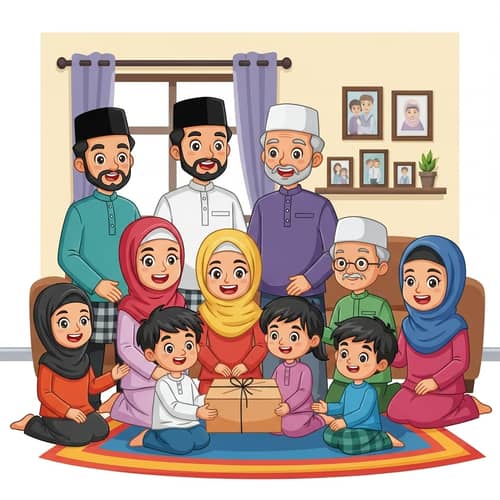 Happy Muslim Family Receiving Parcel | Joyful Family Gathering