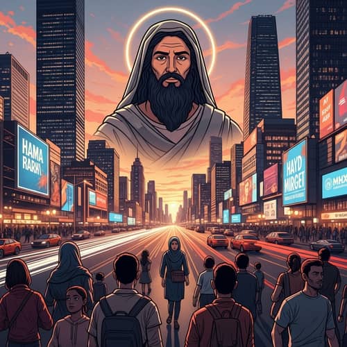 Ancient Figure Over Modern Cityscape | Spiritual Presence