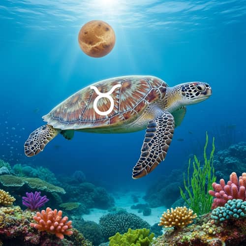 Taurus Zodiac Symbol on Turtle: Tranquil Venus Scene
