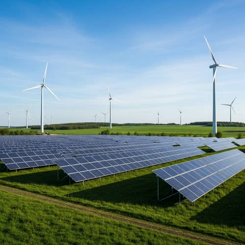 Renewable Energy Landscape with Wind Turbines and Solar Panels