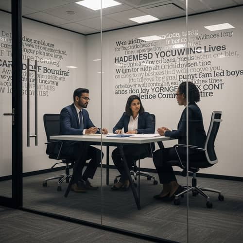 Corporate Office Environment - Appraisal Meeting in Glass-Walled Conference Room