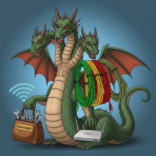 Russian Fairy Tale Three-Headed Dragon with Wi-Fi Router & Internet Connection Tools