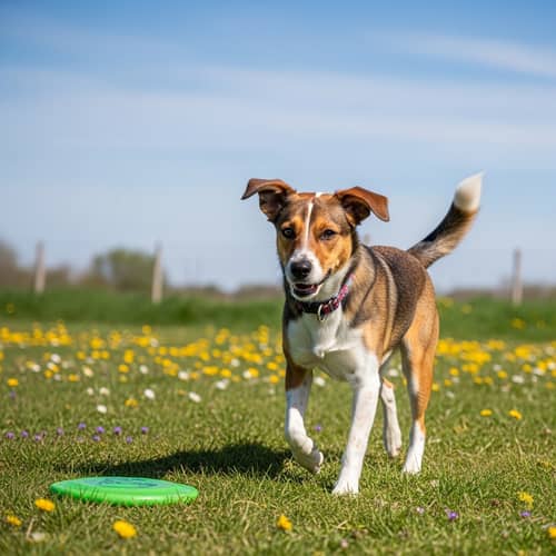 Adorable Mixed Breed Dog Playing Fetch Outdoors