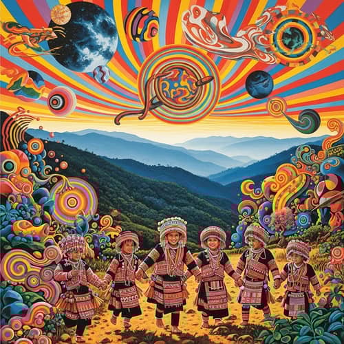 Peter Max Inspired Chiang Mai Hill Tribe Kids Art