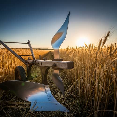 Vintage Wooden Plow in Golden Wheat Field | Harvest Season Beauty