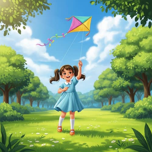 Joyful Young Girl Flying Kite in Beautiful Park | Website Name
