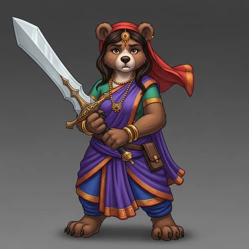 Young Girl Anthropomorphic Bear with Sword Young Girl Anthropomorphic Bear with Sword