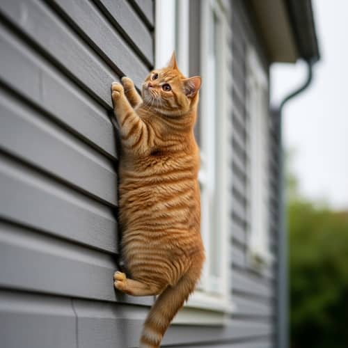 Charming Spider-like Ginger Cat Climbing Wall | Realistic Aesthetic Beauty