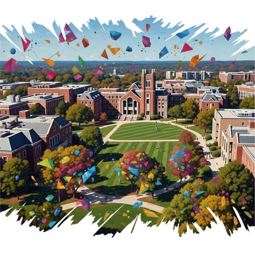 Vibrant College Campus: Abstract Art Landscape