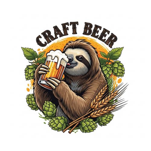 Vibrant Beer-Drinking Sloth Illustration for Craft Beer Culture