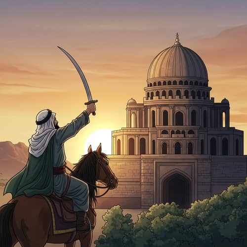 Middle Eastern Spiritual Leader Reclaiming Historic Structure at Sunrise