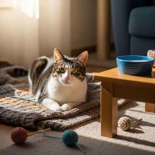 Tranquil Domestic Short-Haired Cat Lounging in Sunlight