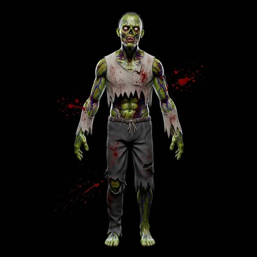 Realistic 3D Zombie with Green Tinged Skin and Veins - Haunting Image
