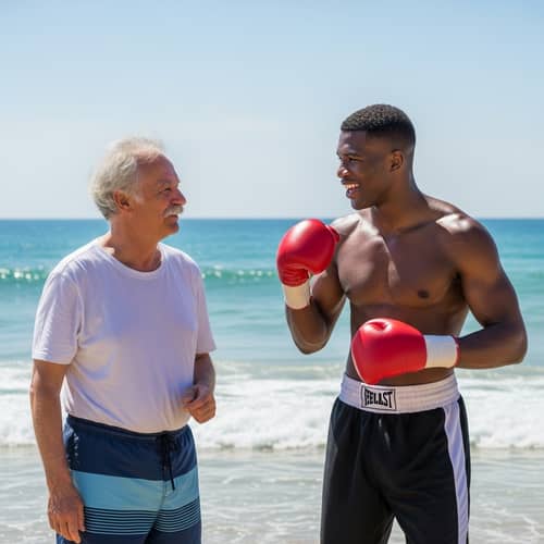 Meeting of Minds: Physicist and Boxer on Sunny Beach